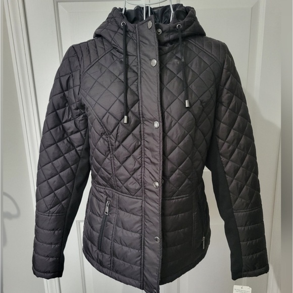 Sebby Diamond Quilted Black Hooded Puffy Jacket Quilted Coat NWT Size M - Picture 2 of 6